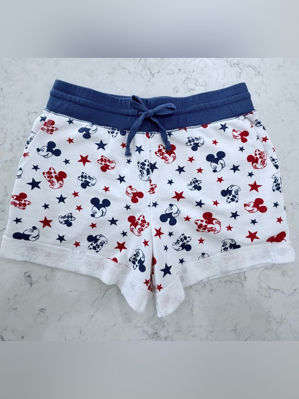 Disney Americana White Shorts with Red & Navy Mickey Print